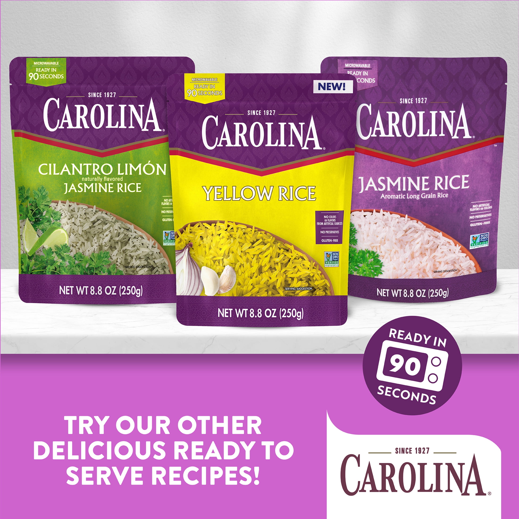(3 pack) Carolina Ready-to-Eat White Jasmine Rice, Microwaveable Rice, Gluten Free, 8.8 oz Pouch