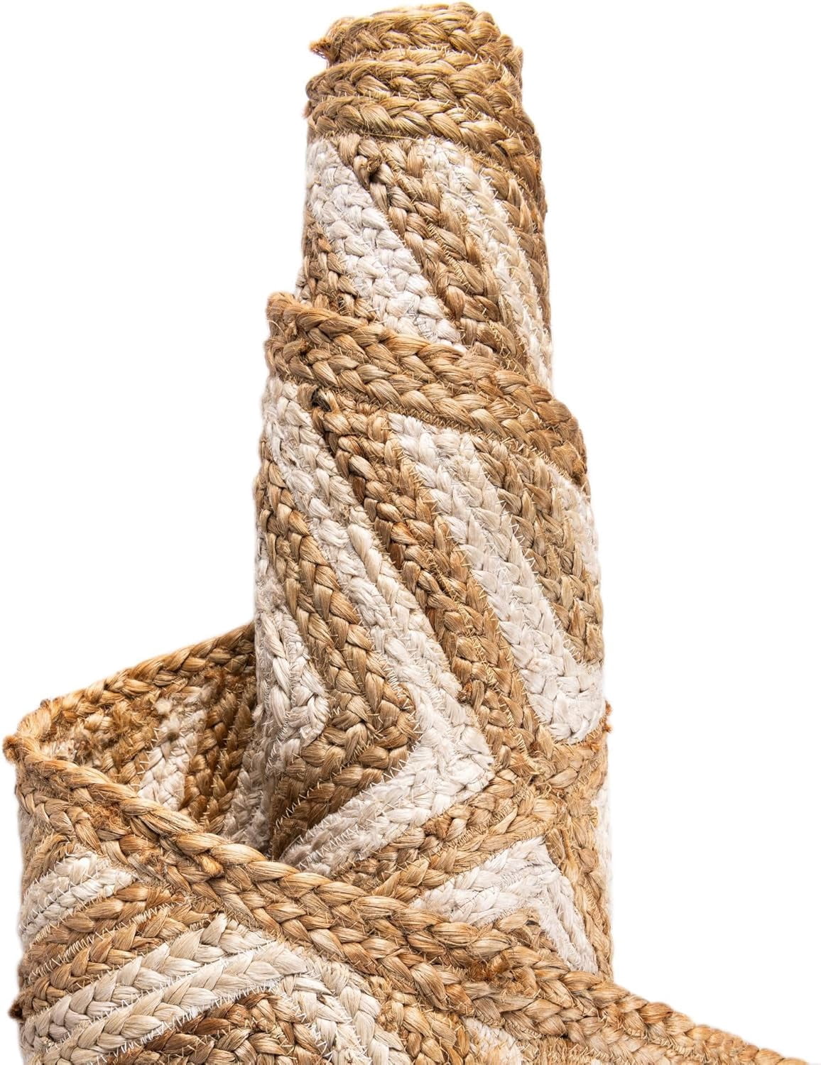 Indian Handmade Braided Natural Jute with White Box Rectangular Design Area Rug 2 x 5 Feet (61 cm x 152 cm), Floor Decor Rugs/Carpet