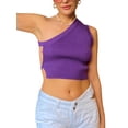 thumbnail image 3 of SAYOO Female Camisole, Solid Color One Shoulder Knitted Vest Backless Crop Tops Summer Outfit, S/M/L, 3 of 9