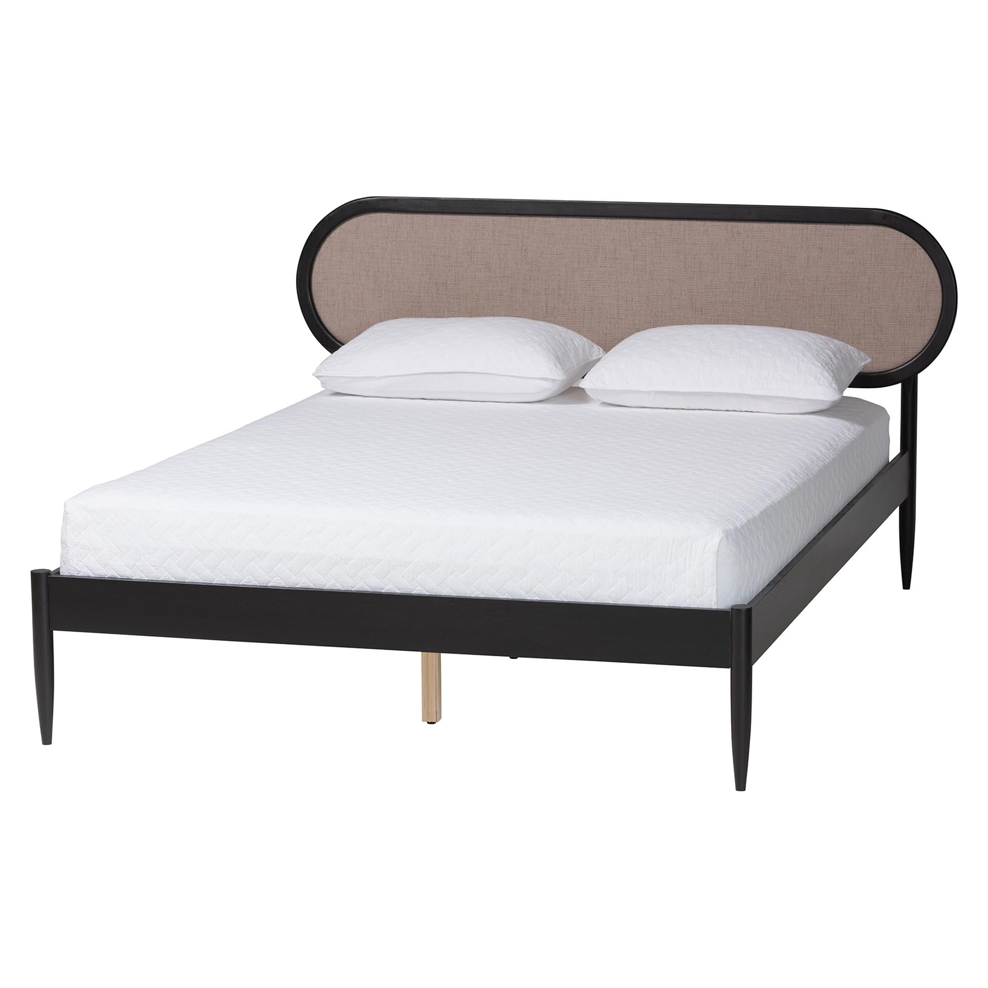 Baxton Studio Shirin Mid-Century Platform Bed, Queen, Beige