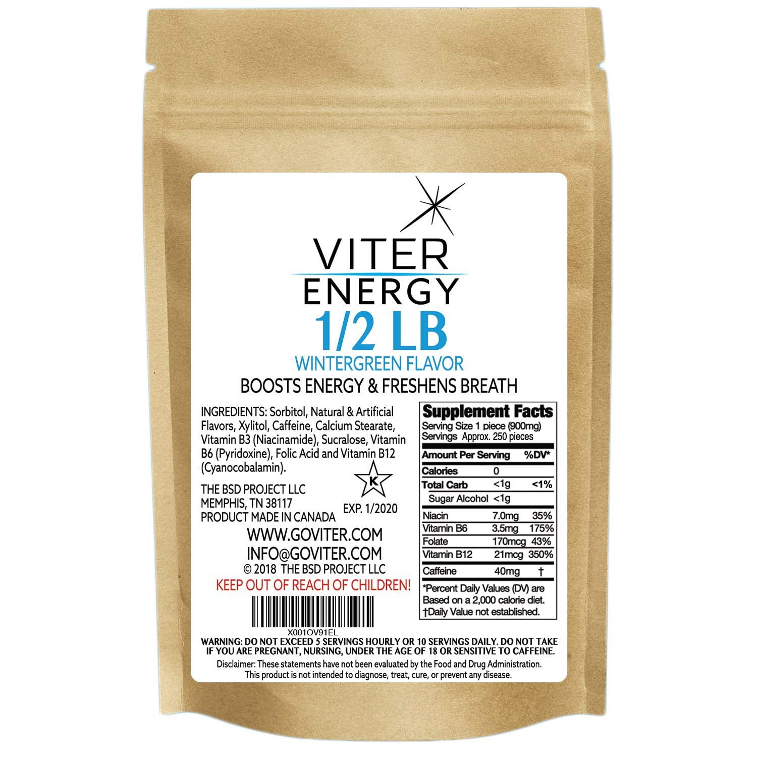 Caffeine Mints 40mg Caffeine & BVitamin Complex Per Mint. Sugar Free