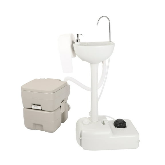 Portable Removable Outdoor Hand Sink with Portable Toilet, for Camping & Events, White