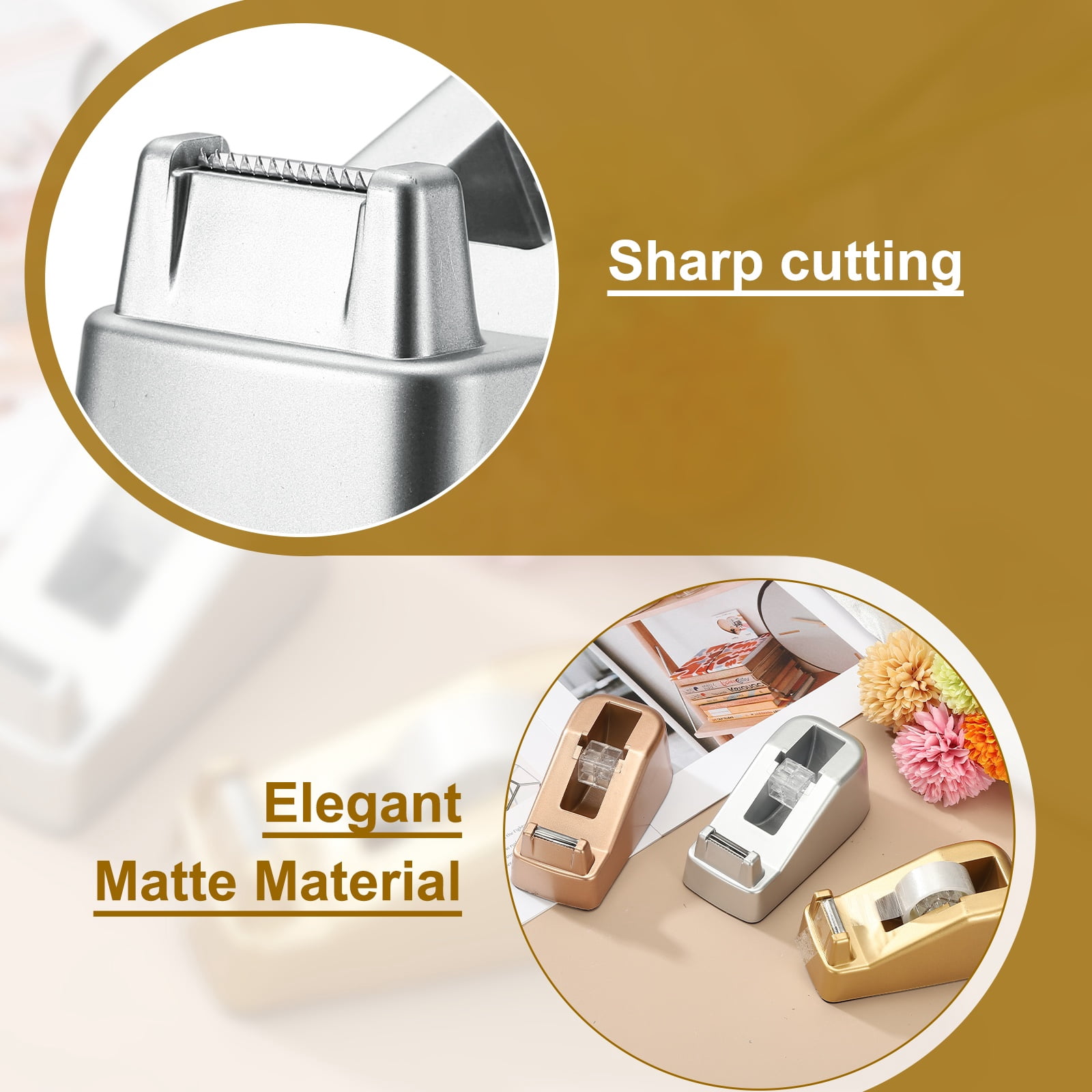 2pcs Tape Dispenser Desk, Heavy Duty Tape Dispenser Desktop Light Luxury Frosted Dispensers Holder Non-Skid Base Elegant for Home Office Desktop Small Business Gift, Silver