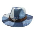 thumbnail image 3 of Milaget Patchwork Cowboy Hat Comfortable Sun Protection Hat for Cosplay Travel Beach Light Blue, 3 of 9