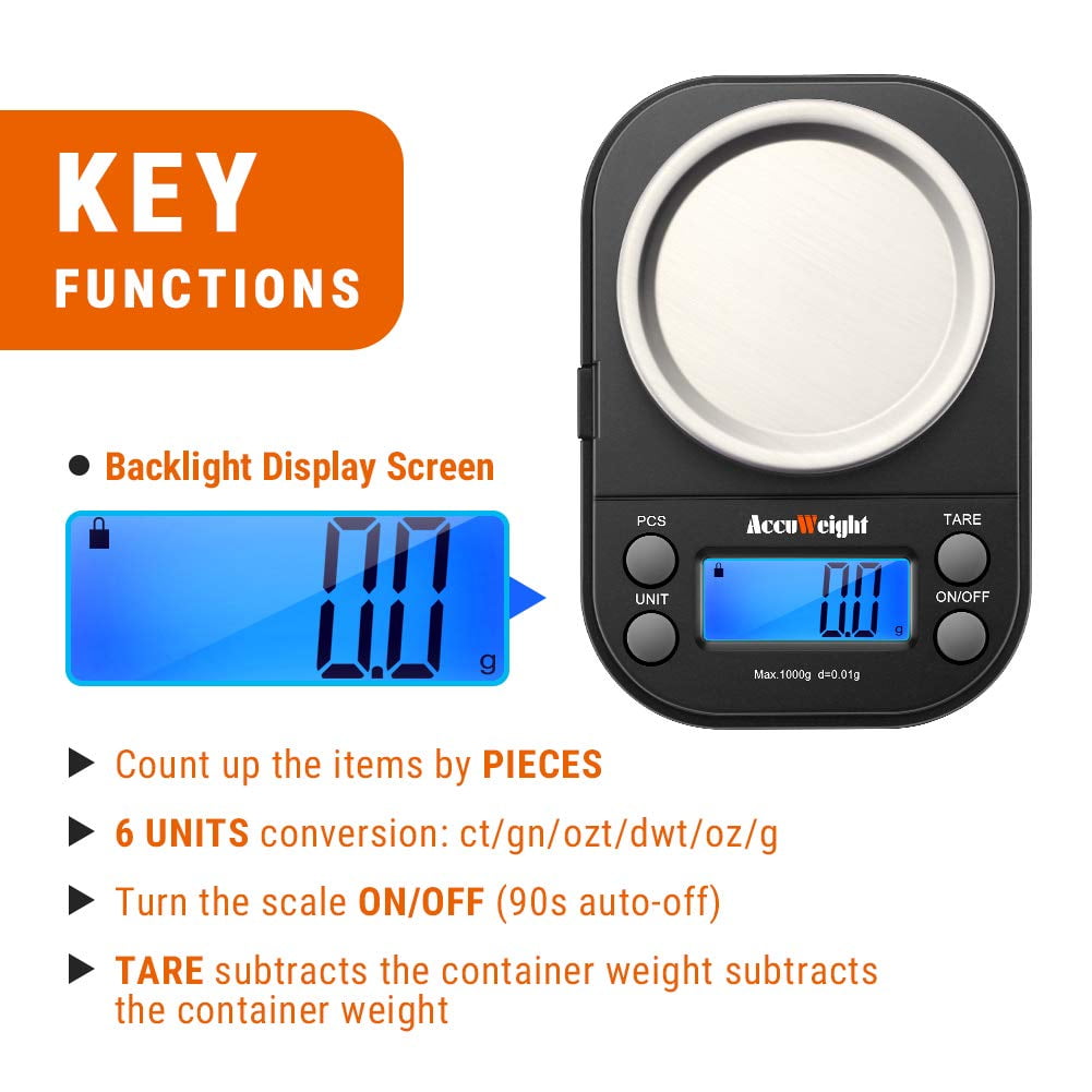 AccuWeight 257 Digital Pocket Scale, 300 g by 0.01 g Precision Gram Scale  for Food Ounces and Grams, Small Portable Jewelry Scale with Counting and  Calibration Functions for Weed, Powder, and Coffee