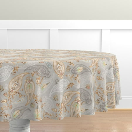 

Cotton Sateen Tablecloth 70 Round - Boho Paisley Gold Roses Peony Bohemian Antique Chevron Floral Damask Print Custom Table Linens by Spoonflower