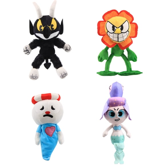 uiuoutoy 4 Pcs/Set Cup The Devil Plush 13'' Figure &Ghost &Cala Maria &Cagney Carnantion Cuddly Stuffed Dolls Kids Gift