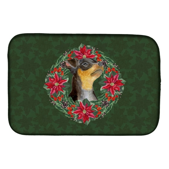 Miniature Pinscher 2 Poinsetta Wreath Dish Drying Mat