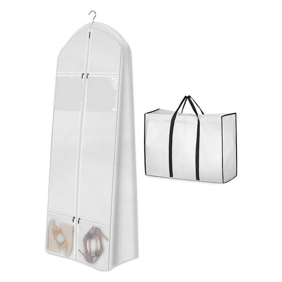 Portable 70In Wedding Dress Garment Bag with Bride Tote 8In Gusseted Bags for Gowns Long 4 Pockets Cover