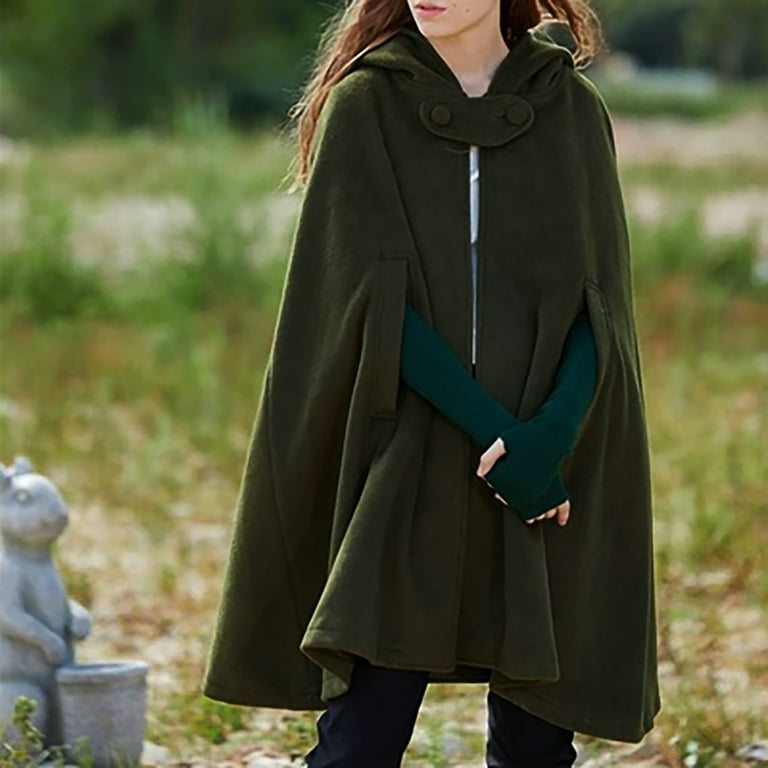 Cloak for Women with Hood Batwing Sleeve Shawl Wool Blend Hooded Cape  Poncho Mid-Length Cloak Coat Jacket