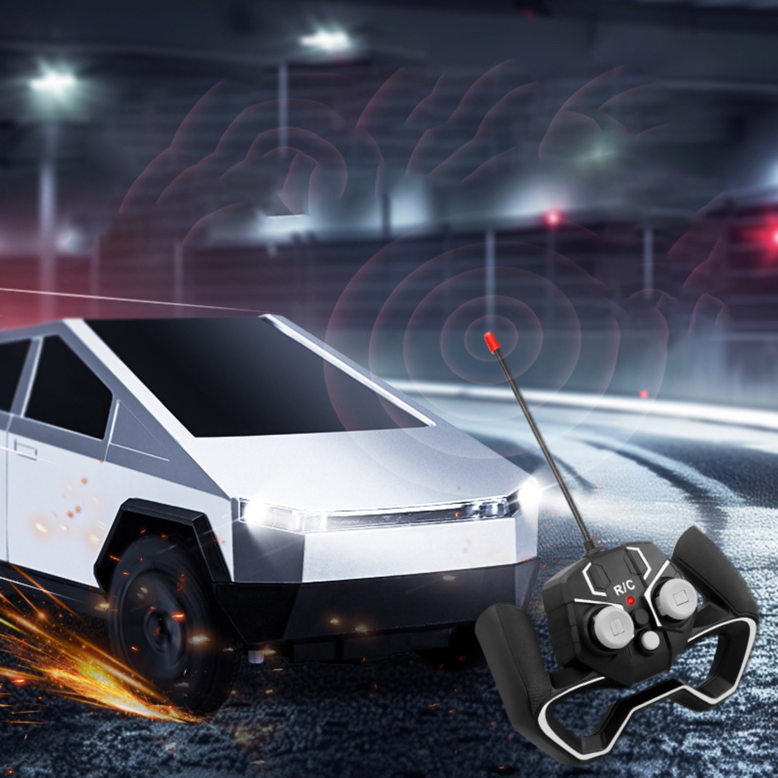 Remote Control Cars Pickup Trailer Model Kit Cyber Truck Toy with Light & Sound Pull-Back Race Car