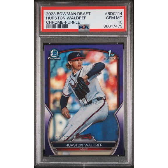 Graded 2023 Topps Bowman Draft Hurston Waldrep #BDC114 Chrome Purple /250 Rookie RC Baseball Card PSA 10 Gem Mint
