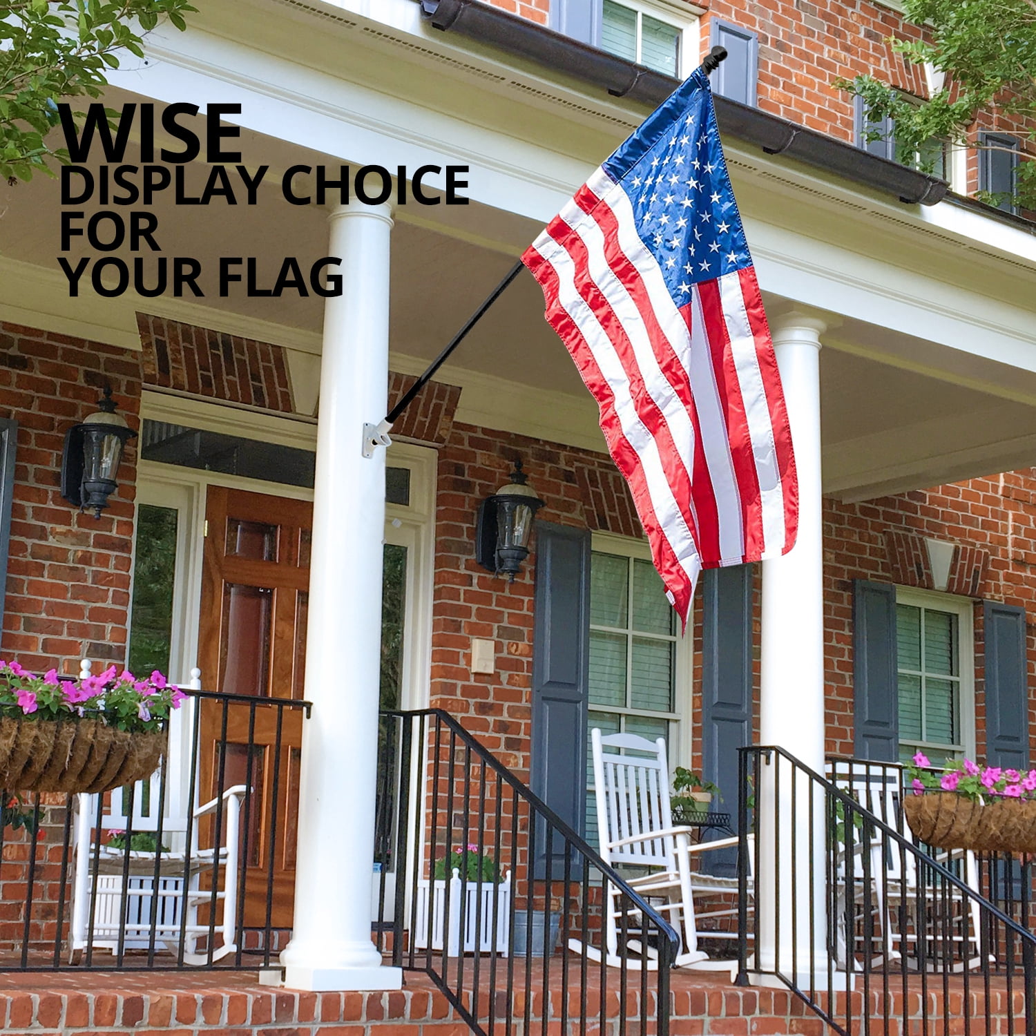 ANLEY 56" Pine Wooden House Flagpole - For Sleeve House Flags (28" x 40") - Wood Flag Pole with Tangle Free Design, Rotating Rings and Anti-Wrap Tube (Black)