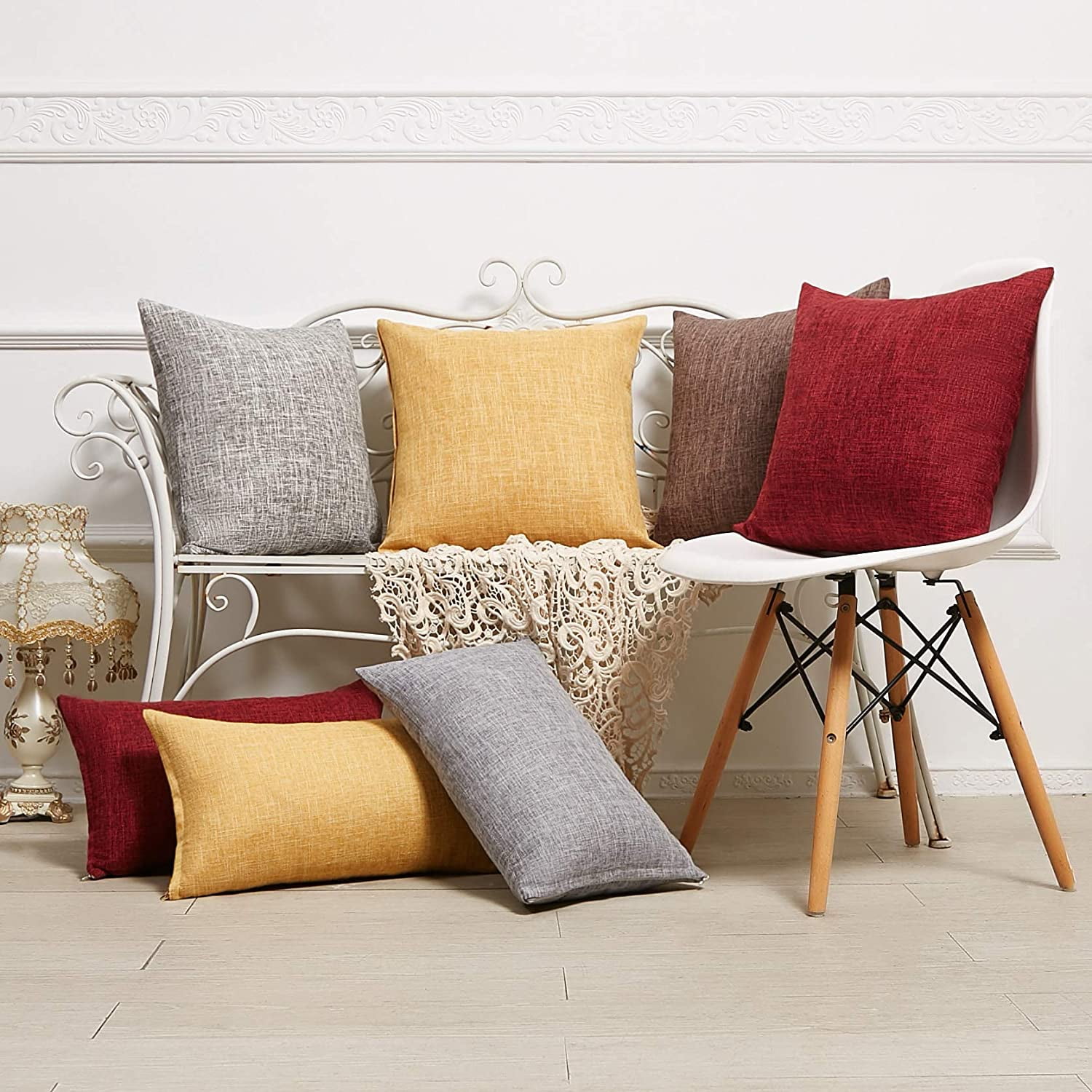 Set of 2 Burgundy Pillow Covers Rustic Linen Decorative Square Throw Pillow Covers 20x20 Inch for Sofa Couch Decoration Walmart
