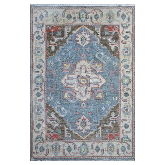 Traditional Oushak Handmade Hand-Knotted Area Rug 8X10 Wool Area Rug M Blue, Beige, Ivory, Red, Gold,