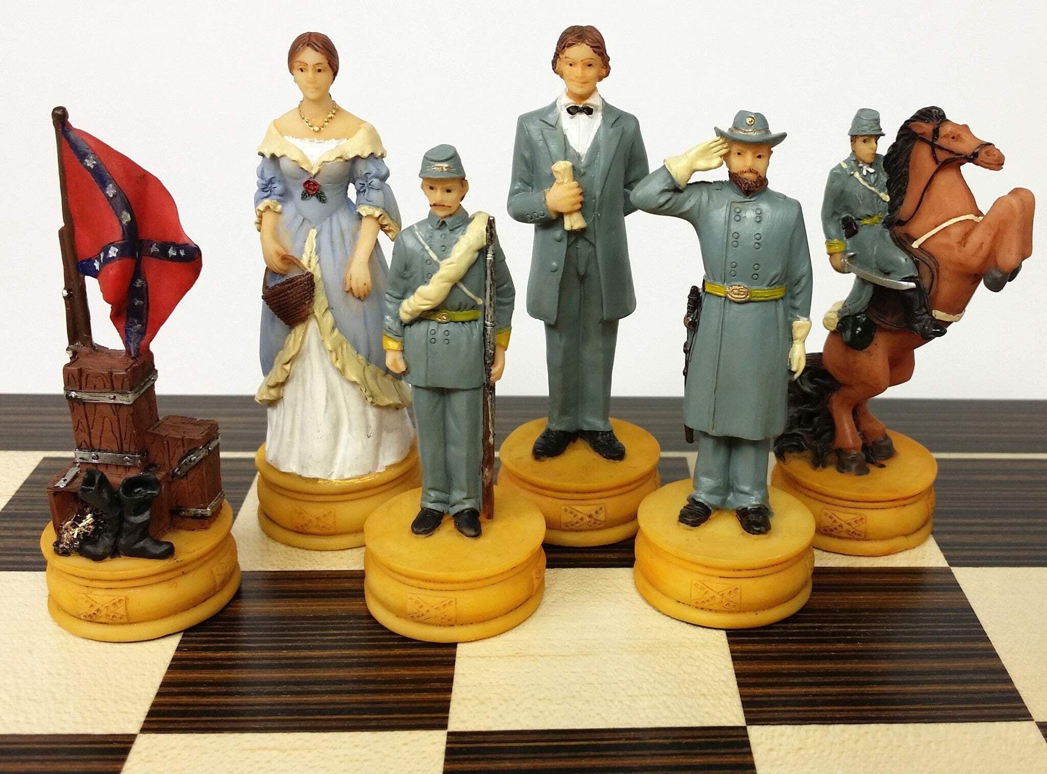 US American Civil War Wife Queens Chess set W 14" Ebony Black  Maple Wood Board