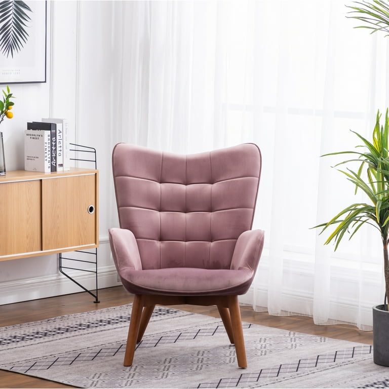 Carson Carrington Aasen Silky Velvet Tufted Accent Chair with Ottoman N A Chair Ottoman Sets Mauve Rubberwood