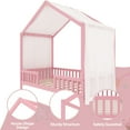 thumbnail image 7 of Twin Size Montessori Floor Bed with Canopy, Wooden House Shape Toddler Bed with High Railings and Roof, Twin Bed Frame for Kids Bedroom, Pink, 7 of 7