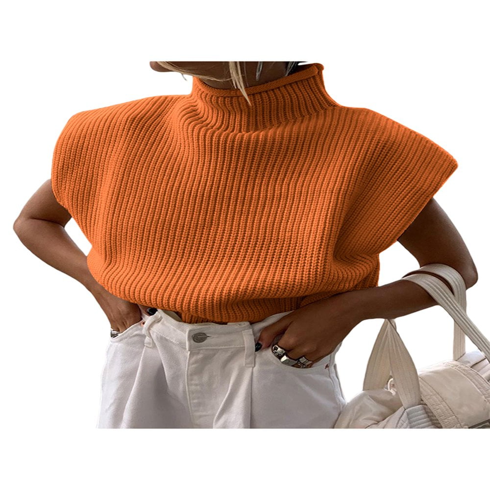 Orange sleeveless turtleneck deals