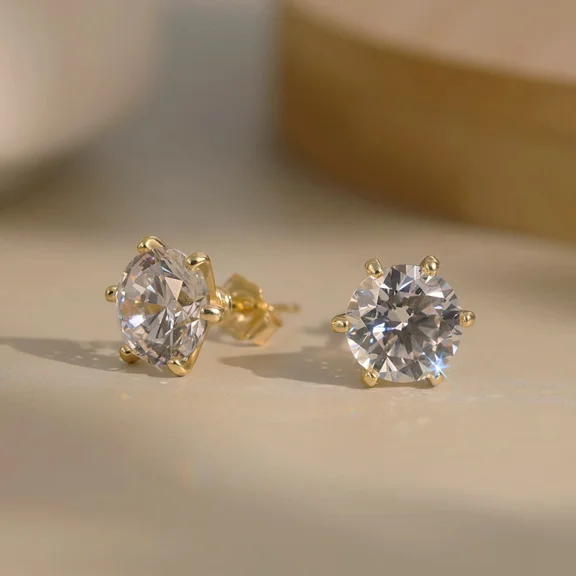 1ct Round Cut VVS1/D Simulated Diamonds Studs Earrings 14k Real Gold Finish