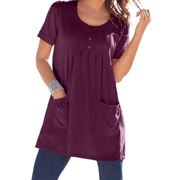 UVN Womens Long TShirts for Summer TwoPocket Loose Fit Tee Shirt