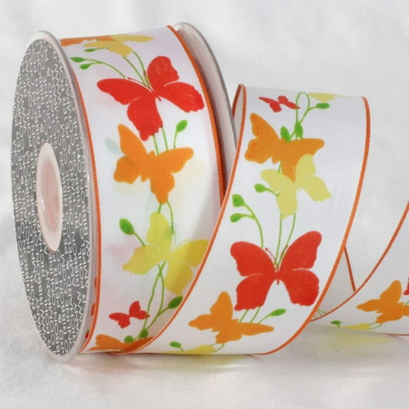 The Ribbon People Orange and White Butterfly Printed Ribbon 1.5" x 27 Yards