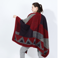 thumbnail image 4 of Poncho pour Femmes Châle Enveloppant à Blocs de Couleur Cape Ouverte devant Couverture d'Hiver Surdimensionnée Châle Réversible Cardigan Épais (Rouge), 4 of 5