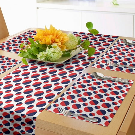 

Geometric Table Runner & Placemats Abstract Colorful with Half Circles Rounds Art Image Set for Dining Table Decor Placemat 4 pcs + Runner 16 x72 Navy Blue Red and White by Ambesonne