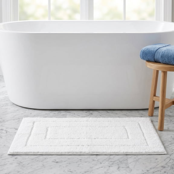 REGALWOVEN Geometric Bathroom Rug Mat, Extra Soft Absorbent Bath Rug, Non-Slip Comfortable Solid Color Bath Mat White 20" x 32"