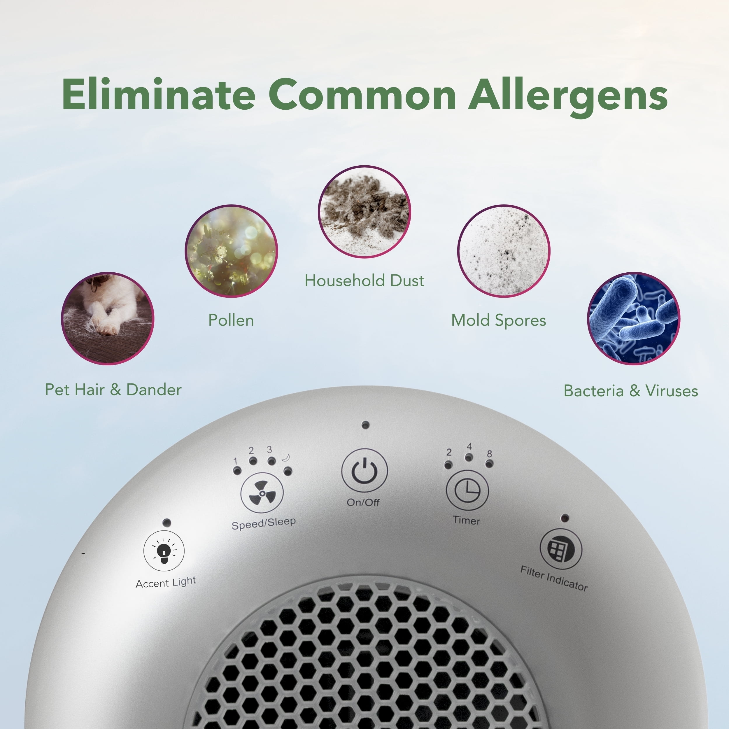 Allergens, Smoke, Dust, VOC's. Air Purifiers for Bedroom and Small Room, Lavender and Silver