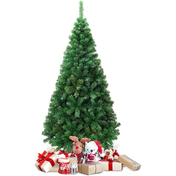 6FT Christmas Tree, Unlit Spruce Full Xmas Tree with Premium PVC Needles, Metal Stand, 650 Branch Tips for Home, Office, Shops and Hotels, Green