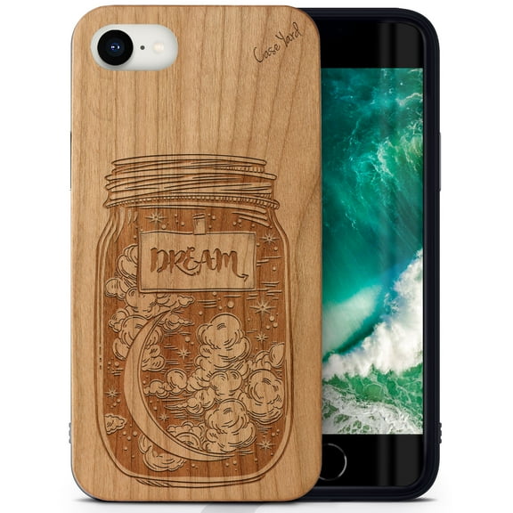 Case Yard Wooden Case Outside Soft TPU Silicone, Slim Fit Shockproof Wood Protective Phone Cover for Girls Boys Men and Women, Supports Wireless Charging Jar Of Dreams Design case for iPhone-SE