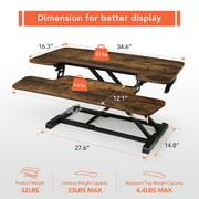 FitStand Home Office Height Adjustable Standing Desk Converter Special Walnut 35 U-Shape with Keyboard Tray