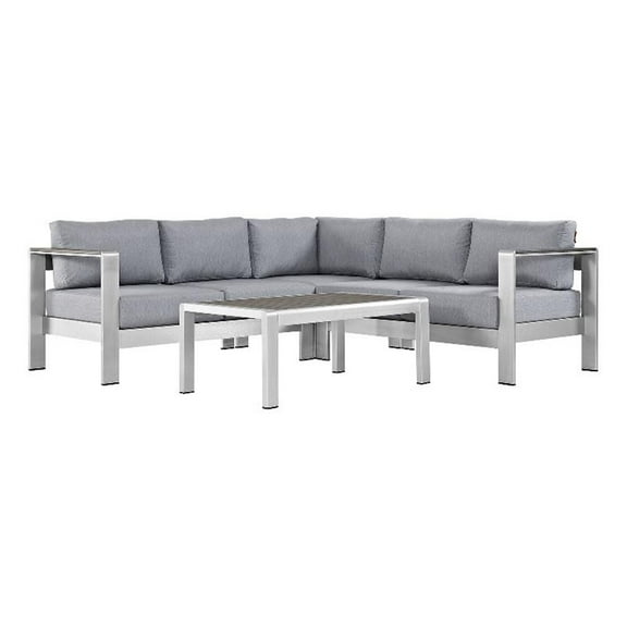 Afuera Living 4-Piece Outdoor Patio Aluminum Sectional Sofa Set in Silver / Gray