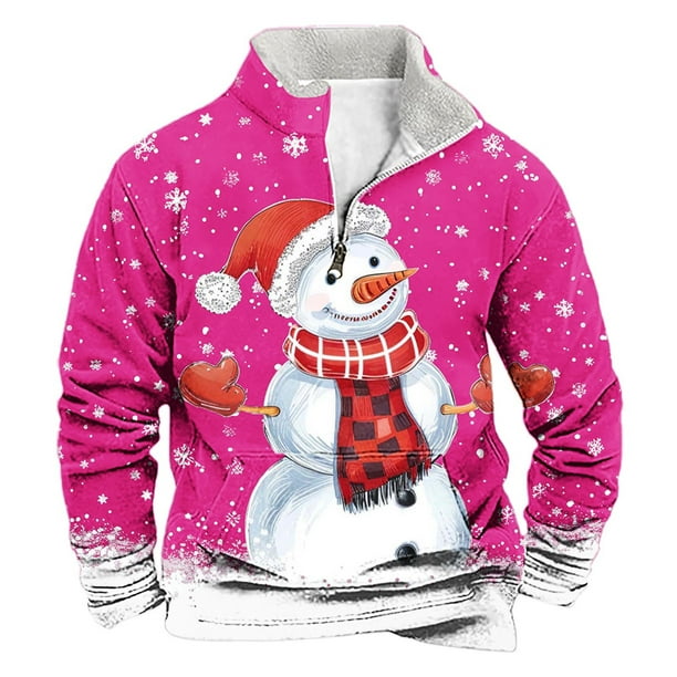 Sudadera sin capucha para hombre, de invierno, con cuello alto, cremallera, estampado navideño, jersey de manga larga, sudadera con capucha, blusa de poliéster para hombre