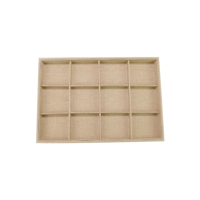 Caja de joyería, bandeja de exhibición, soporte para pendientes, lino, mano de obra fina, organizador, montaje de collar, estante de anillos Almacenamiento y organización del hogar 12 rejillas Kearding HA075630-06