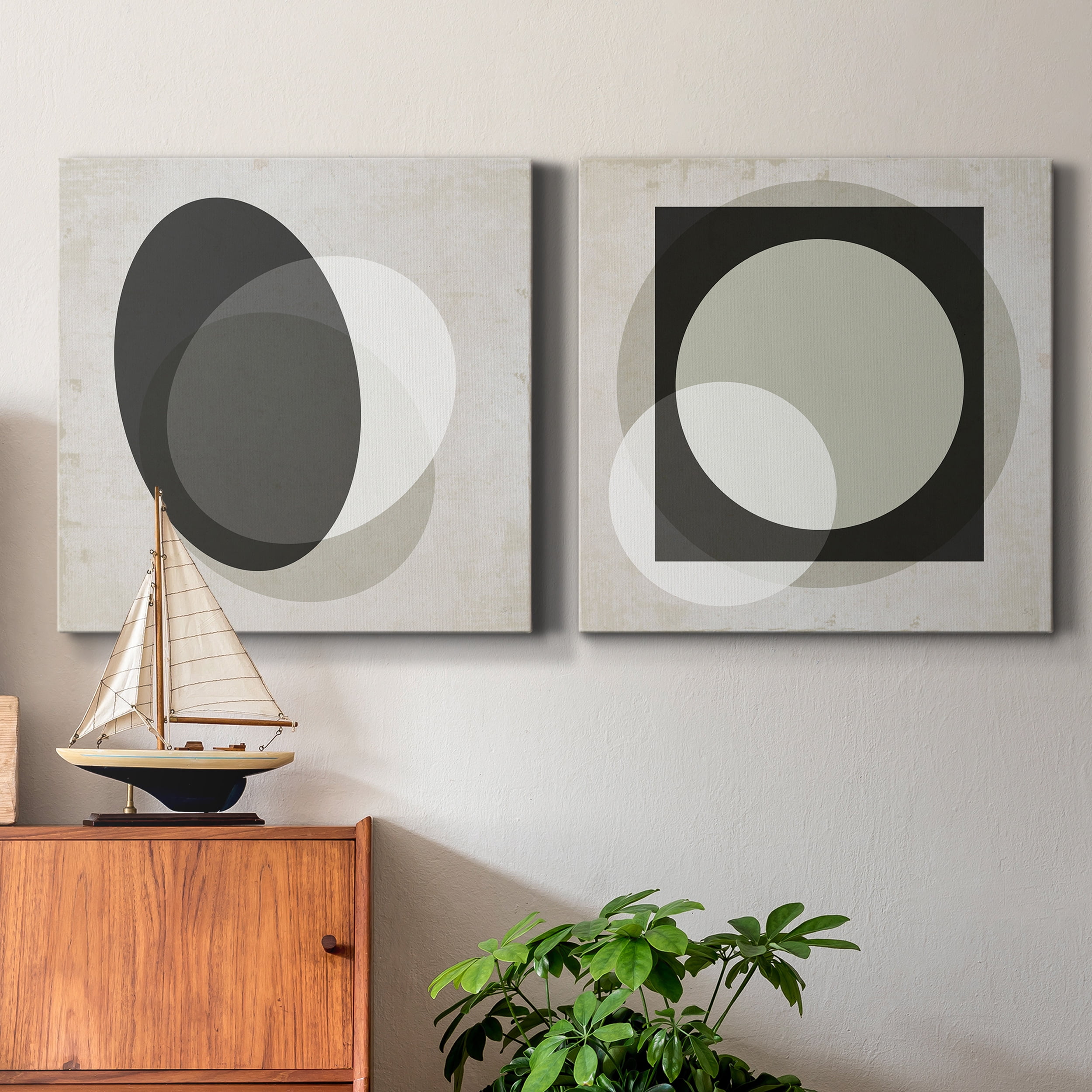 Moderniste Neutre I - Premium Gallery Wrapped Canvas - Ready to Hang Set of 2 - 16 x 16 Each