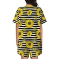 thumbnail image 3 of Kdxio Sunflowers On Black And White Stripes Print Pajamas Sets for Women Short-Sleeved Pjs with Lounge Shorts Two Piece Sleepwear S-4XL, 3 of 9