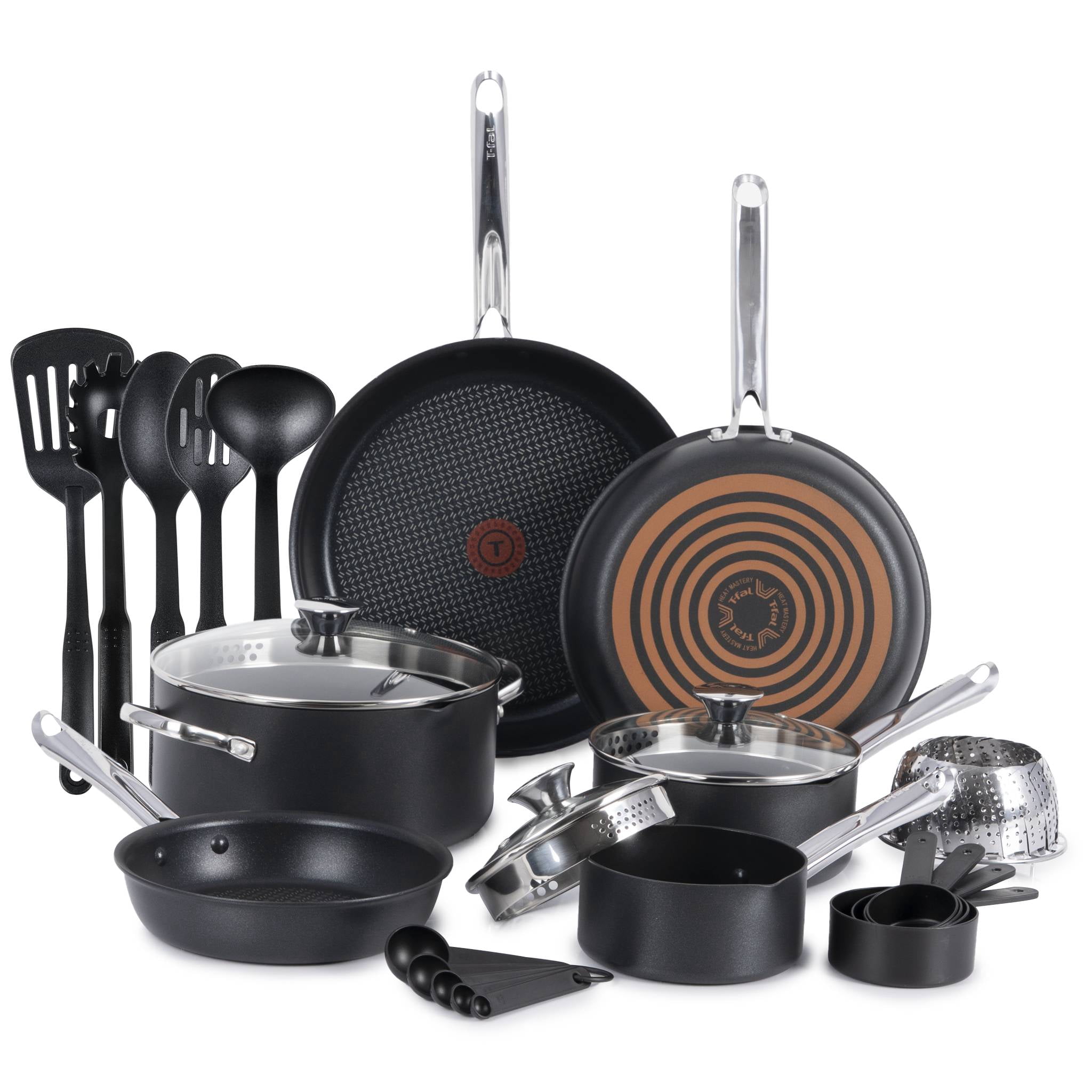 T-fal Cook & Strain Non-Stick, 20 Piece Cookware Set, Black