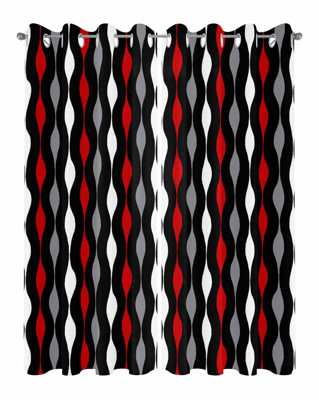 Outdoor Curtains for Patio Red Grey Black and White Geometric Striped Waterproof Privacy Outside Curtains with Tiebacks Grommet Top Pergola Curtains for Porch Cabana Gazebo 2 Panels, 54x108 inch