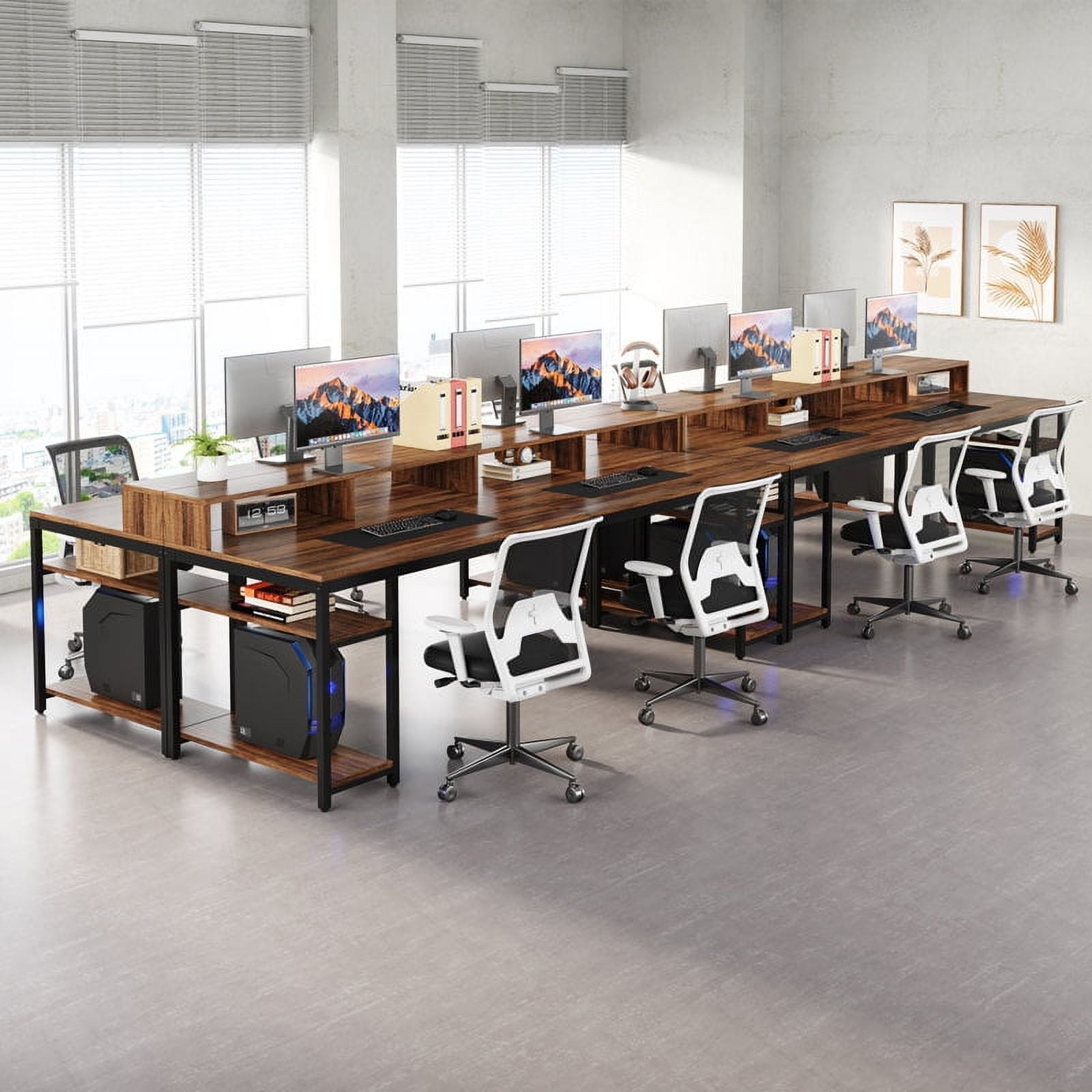 Tribesigns 78.74" Two Person Desk with Monitor Stand, Long Double Computer Desk with Storage Shelves for Home Office, Rustic Brown