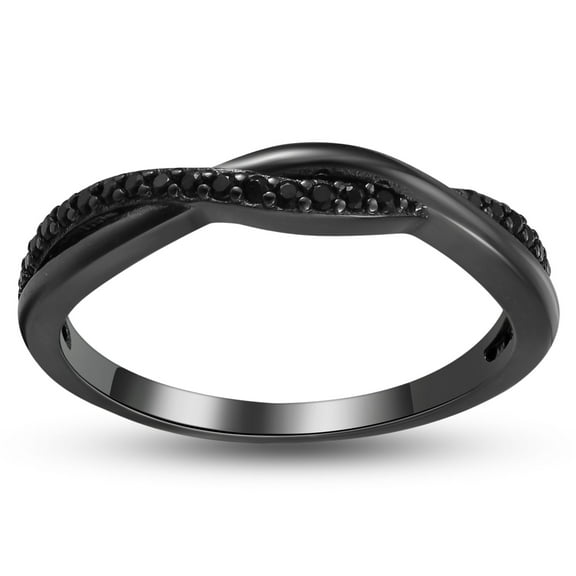 Queena Sterling Silver Black Wedding Band for Women Half Eternity Cz Anniversary Ring by Ginger Lyne Collection