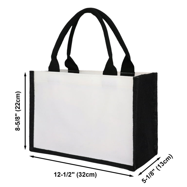 Toptie 6 Pack Canvas Jute Grocery Bags with Black Burlap Sides Beach Bag Fancy Activity Gift Bags Party Favors