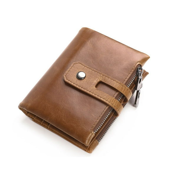 OUNONA Snap Closure Wallet in Light Brown with Double Zipper and Zipped Coin Purse for Secure Storage