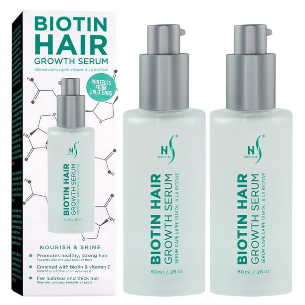 Sérum para el cabello Herstyler con biotina para el crecimiento del cabello con aceite de argán, 60 ml (x2)