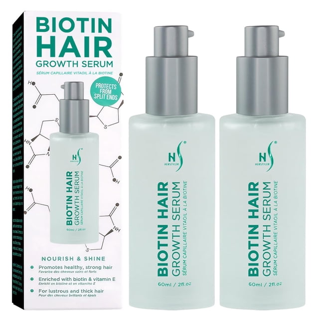 Sérum para el cabello Herstyler con biotina para el crecimiento del cabello con aceite de argán, 60 ml (x2)