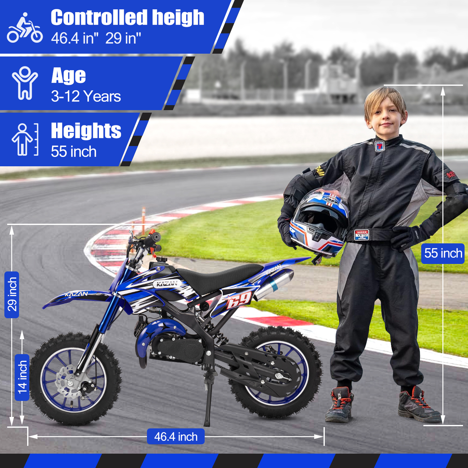 49cc Mini Dirt Bike Pit for Kids 2-Stroke off Road Gas Motorcycle for 10" Wheels(Blue)