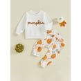 thumbnail image 4 of Elippeo Toddler Boys Halloween Outfits 6 12 18 24 Months 3 Years Embroidered Letter Long Sleeve Sweatshirts Pumpkin Print Long Pants 2Pcs Fall Clothes Set, 4 of 9