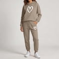 thumbnail image 4 of Sweatsuits for Women Long Sleeve Hoodie Jogger Pants Heart Print Fall Winter Daily Cute Sports Matching Clothing Brown M, 4 of 6
