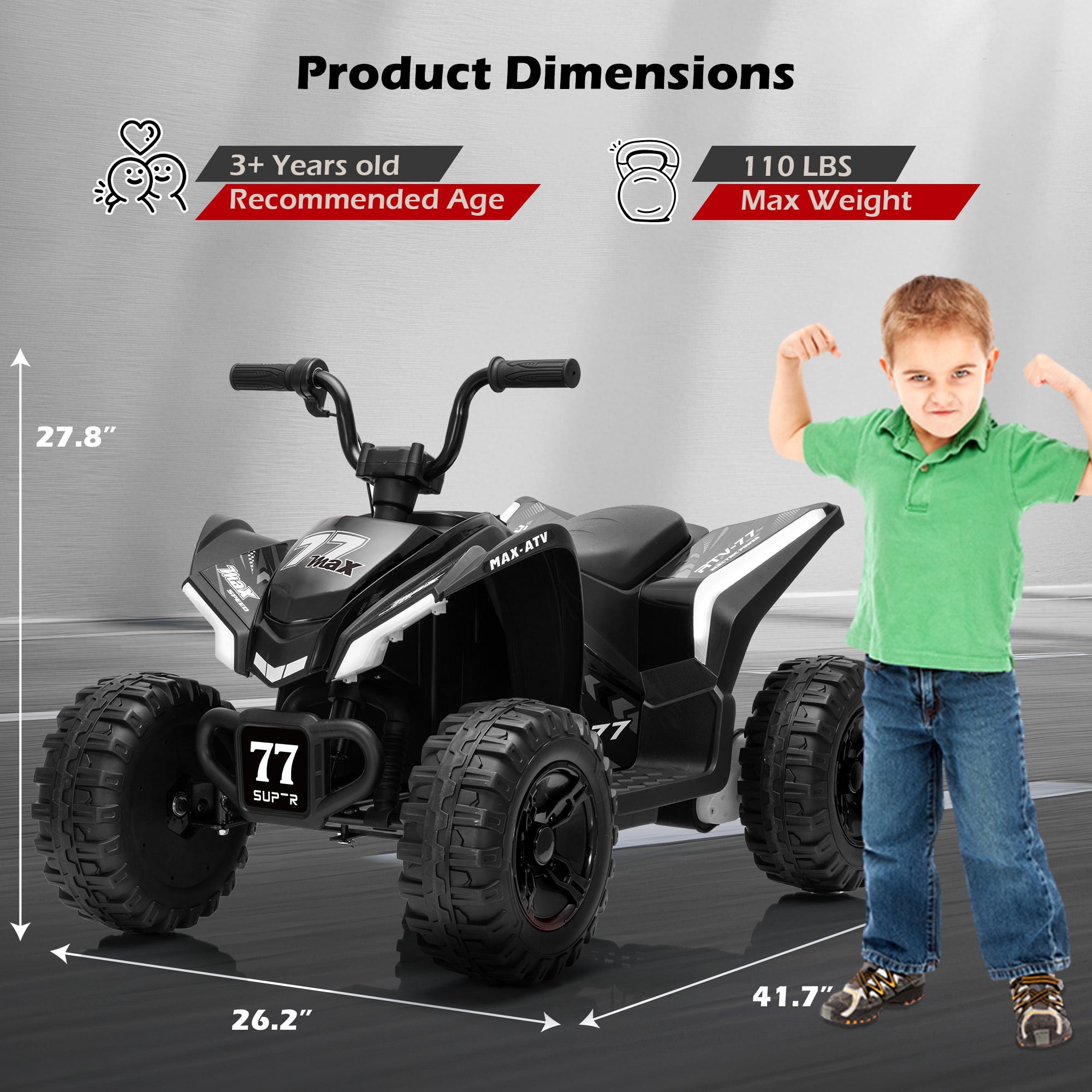 Letsgokid Kids ATV 4 Wheeler, 24V 2 Seater Electric ATV Ride On Toy for Big Kids with 110lb Weight Capacity, 200W Motor, 3.7Mph Max Speed, Spring Suspension, LED Lights, Music